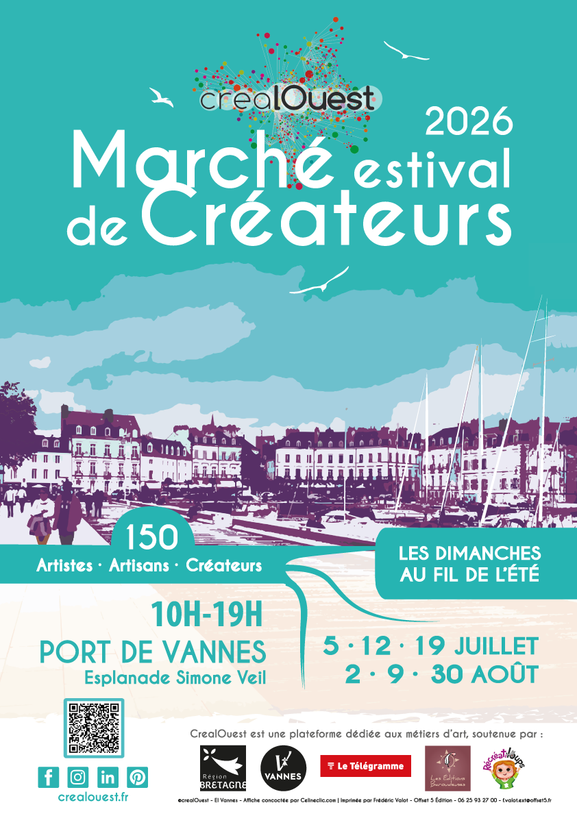 Affiche Crealouest pour le Marché Estival de Créateurs 2026 à Vannes